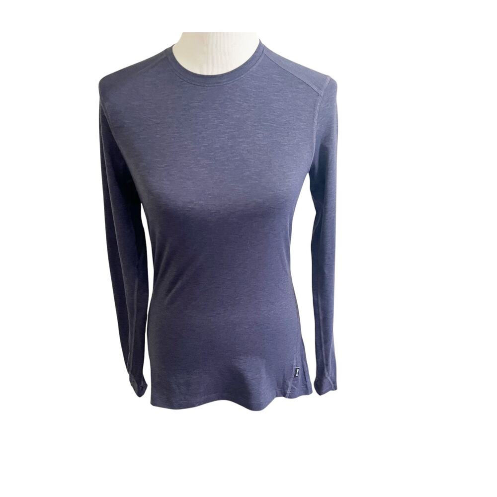 REI Baselayer Top Womens Small Blue Solid Long Sleeve Crew Neck Athletic Outdoor